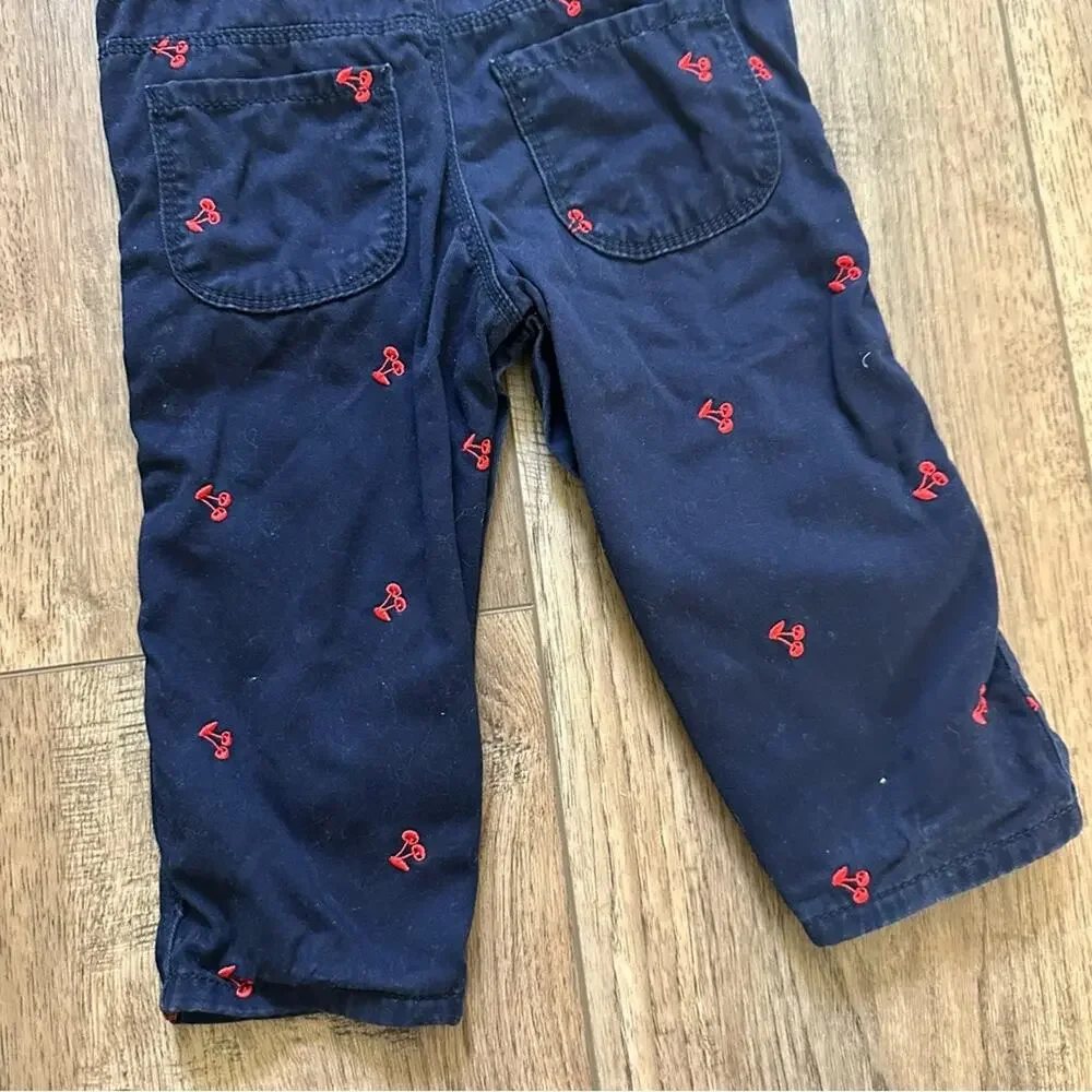 OshKosh B'gosh Overalls Navy Blue w/ Cherry Embroidery 🍒 Size 18m